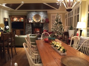 Jane accentuates her home with perfectly placed poinsettias, candles and a sophisticated Christmas tree