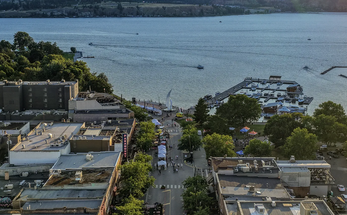 Meet me on Bernard in Downtown Kelowna opens in the spring and features vendors and restaurants for safe pedestrian traffic